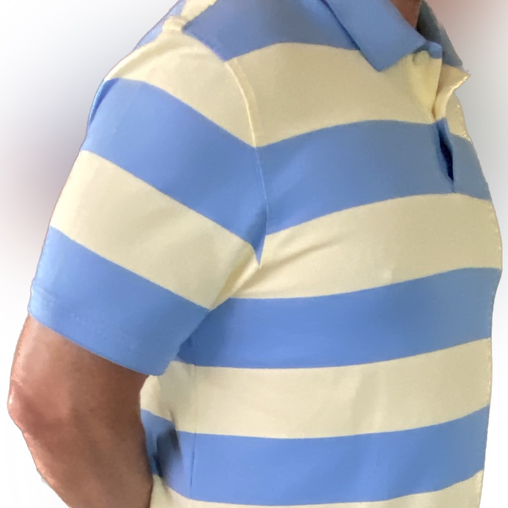 Men’s IZOD Performance Stretch Polo Shirt. Med Blue, Pale Yellow, M, Excel Cond